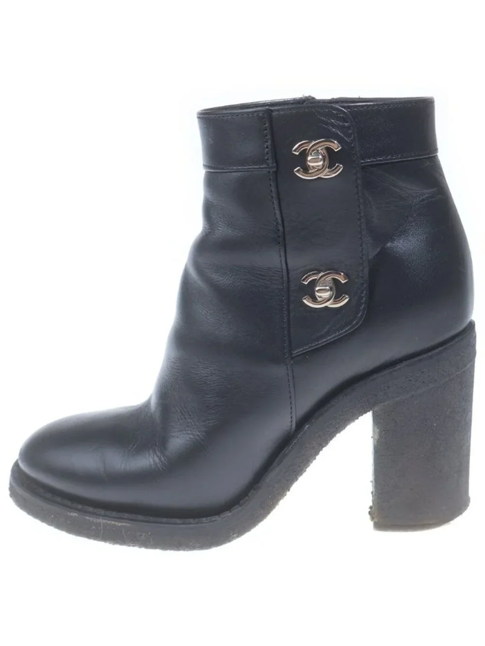Chanel CC Logo Turnlock Side Zip Boots Black